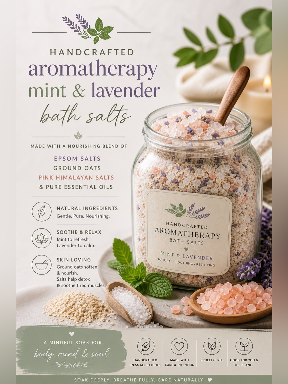 Handcrafted Aromatherapy Mint & Lavender Bath Salts